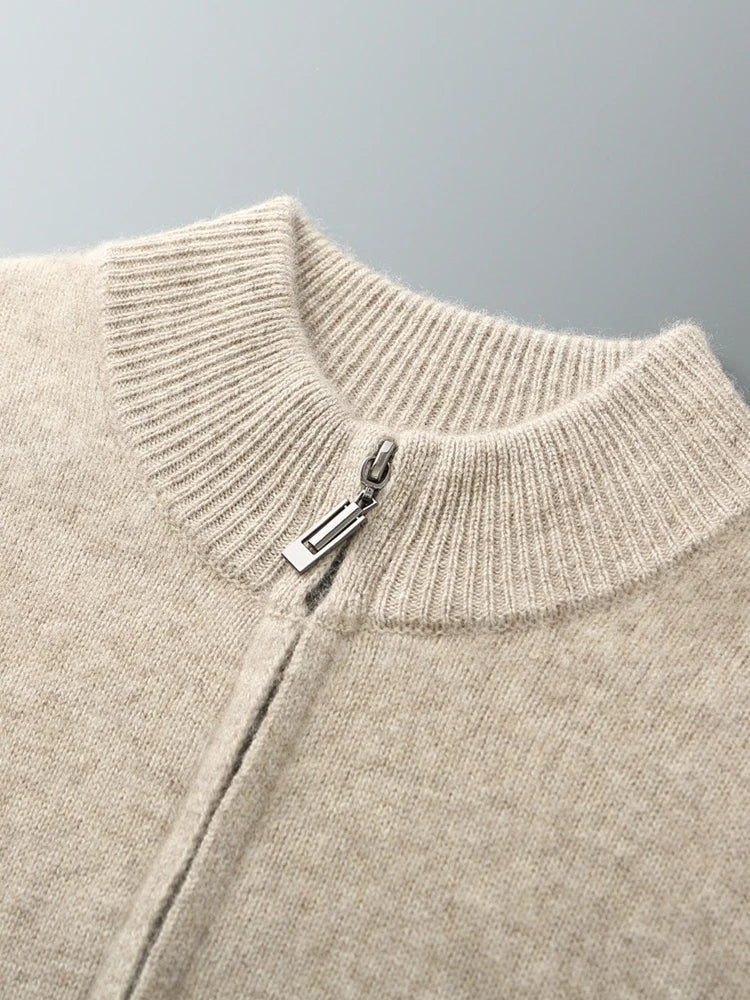 100% Merino Wool Two-piece Suit for Men Autumn Winter Knitting Zipper Cardigan and Slim-fit Pants Warm Thickened Clothing Sets Good Vibrations