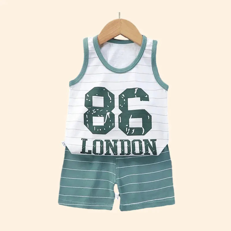 Children Sets Kids Clothes Boys Girls Vest Suit  Summer Children's Clothing baby Cotton T-Shirts Shorts Tank Top Sleeveless Good Vibrations