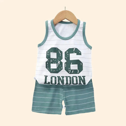 Children Sets Kids Clothes Boys Girls Vest Suit  Summer Children's Clothing baby Cotton T-Shirts Shorts Tank Top Sleeveless Good Vibrations