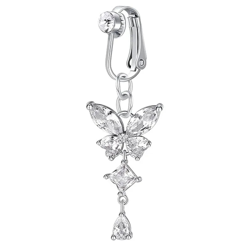 Clip On Belly Button Ring Butterfly Copper Zircon Pink Fake Belly Piercing Umbilical Navel Body Jewelry Trendy Fashion Style Good Vibrations Adult Super Store