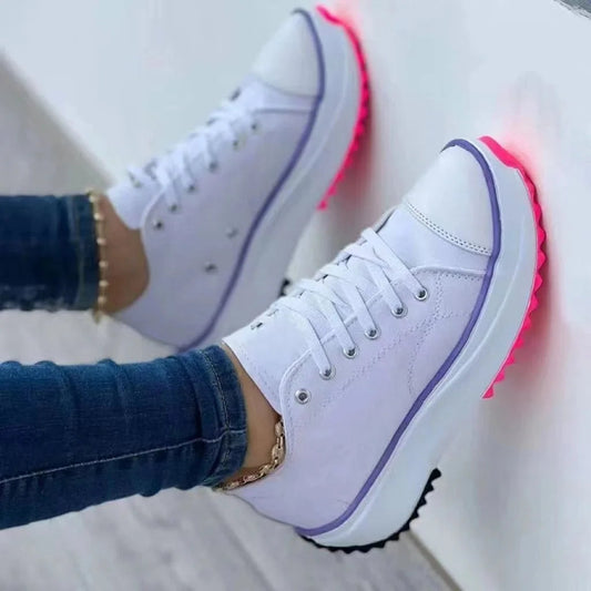 2024 New Fashion Summer Women Casual Shoes Plus Size Sneakers for Women Platform Sport Shoes Female Lace Up Tennis Shoes Size Good Vibrations
