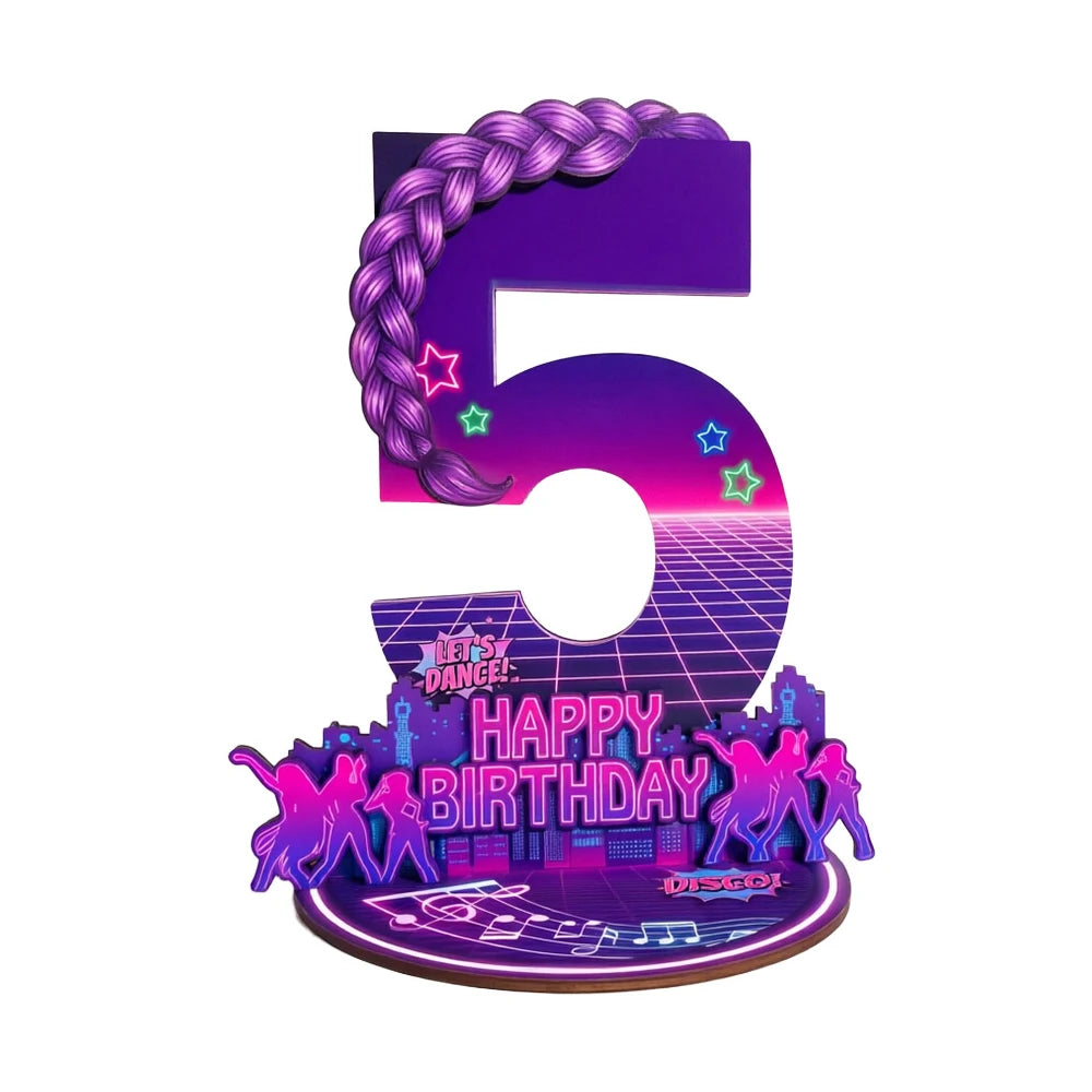 purple disco Music Dance Party Supplies，purple Birthday Centerpiece for Party Decor Wooden Table Photo Prop Number Sign Good Vibrations