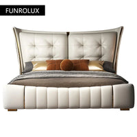 Light Luxury Leather King/Queen Bed Modern Soft Package Bed and Bedside Table for Bedroom Wedding Bed Solid Wood Bed Frame Good Vibrations