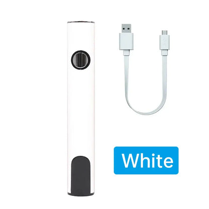 White 510 thread battery pen with USB charger, compact and portable design for electronics repair.