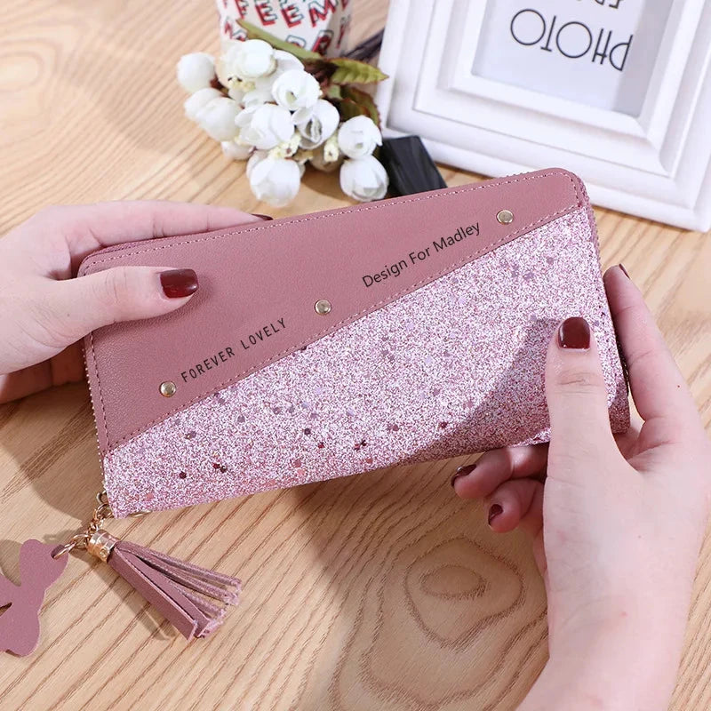 Fashion Women's Pu Leather Long Wallets Sequins Patchwork Glitter Wallet Coin Purse Female Wallets Girls Gifts Wholesale Good Vibrations