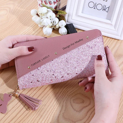 Fashion Women's Pu Leather Long Wallets Sequins Patchwork Glitter Wallet Coin Purse Female Wallets Girls Gifts Wholesale Good Vibrations