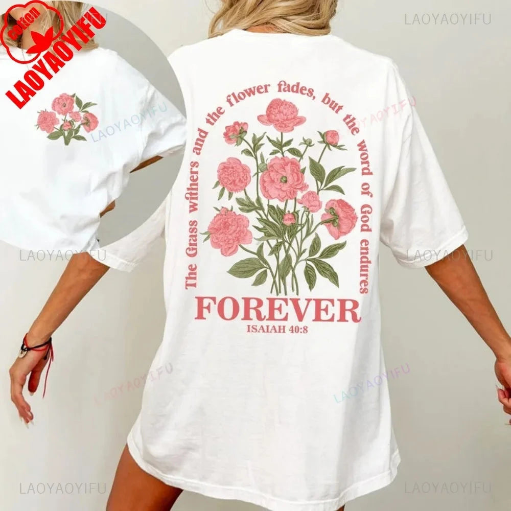 Boho Christian Shirt Women Bible Verse Tshirt Jesus Apparel Vintage Floral Tshirt Flower Graphic Cotton Tee Trendy Clothes Good Vibrations