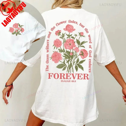 Boho Christian Shirt Women Bible Verse Tshirt Jesus Apparel Vintage Floral Tshirt Flower Graphic Cotton Tee Trendy Clothes Good Vibrations