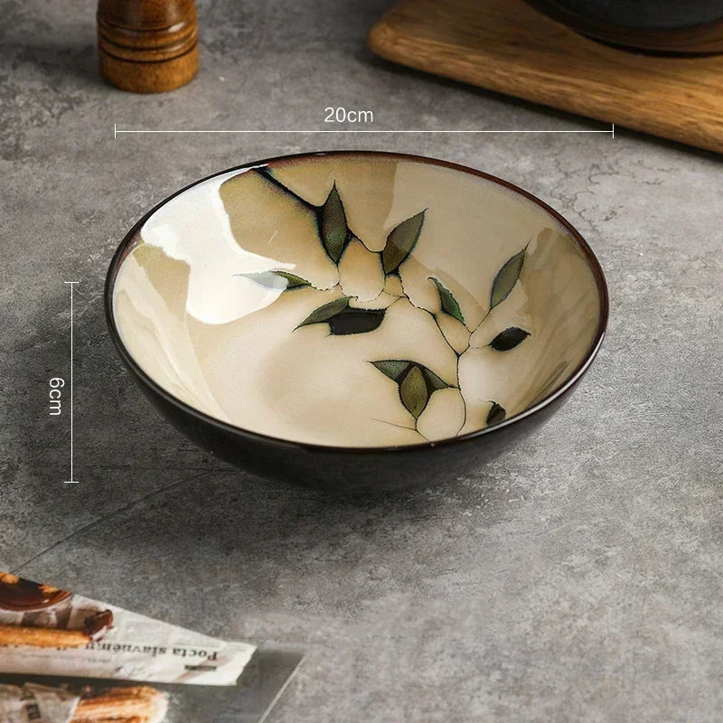 Creative Leaf Round Dinner Plate Retro Home Ramen Bowl Luxury Restaurant Delicious Dishes Ceramic Plates Exquisite Tableware Good Vibrations