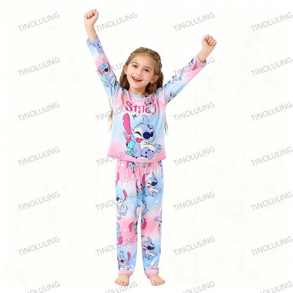 Children's Cartoon Stitch Pajamas Sets Boys Pijamas Girls Mickey Hello Kitty Sleepwear Comfortable Long Sleeve Nightwear Pjs Good Vibrations