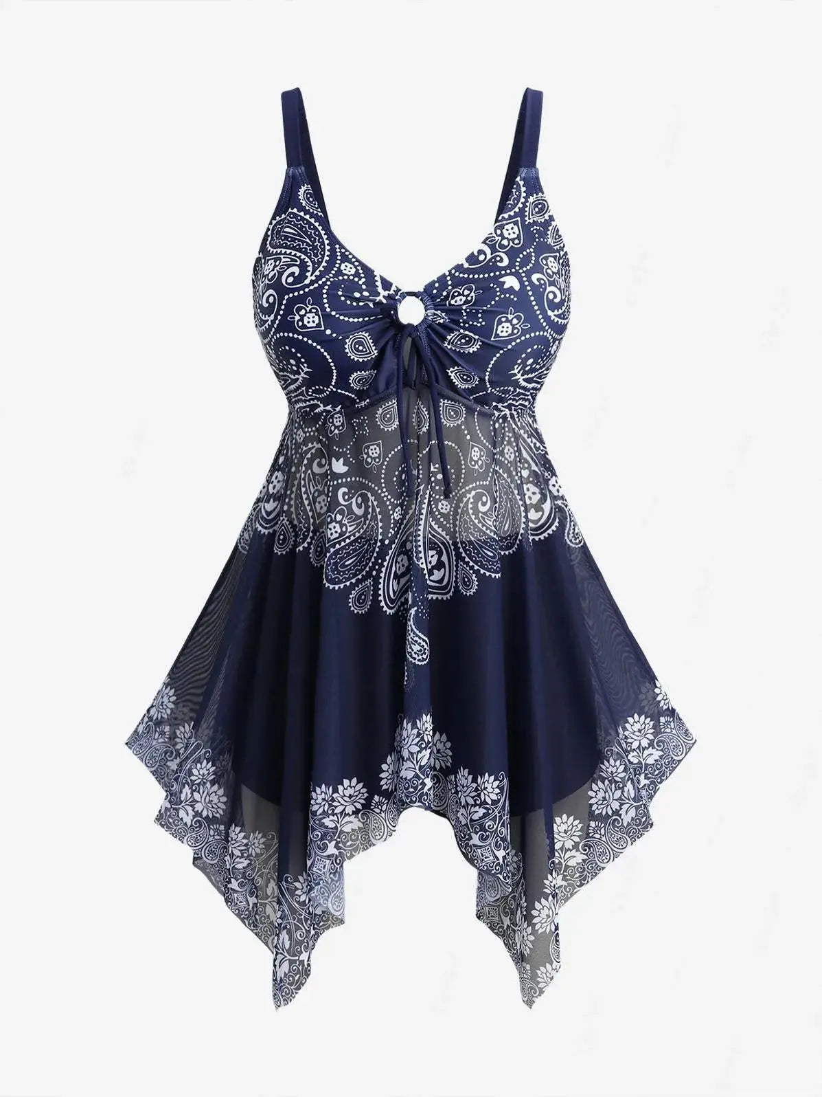 Rosegal Women’s Plus Size Paisley Floral Printed Cinched Ruched Asymmetrical Boyshorts Tankini Swimsuit Good Vibrations