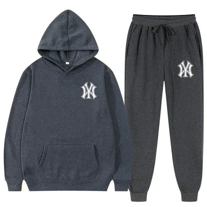 Men's running and fitness fashion casual sportswear set for autumn and winter, hooded sweatshirt + jogging pants two-piece set Good Vibrations