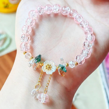 Korean New Sweet Daisy Flower Bracelet For Women Colorful Crystal Beaded Elastic Rope Bracelets Girl Party Wedding Jewelry Gifts Good Vibrations