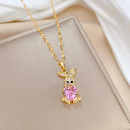 Stainless Steel Jewelry Sets for Woman Girls Shining Austrian Crystal Cute Rabbit Pendant Necklace Huggie Earrings Birthday Gift Good Vibrations Adult Super Store