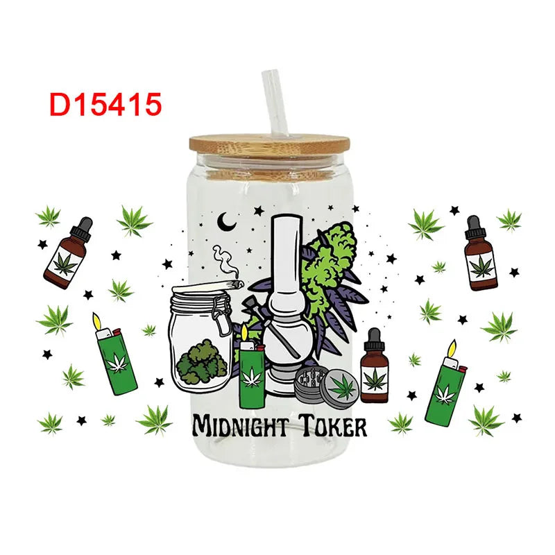 UV DTF Weed Cannibas Leaf Plants Valentine's Day For 16oz Libbey Glass Can Wrap  D15414 Good Vibrations Adult Super Store