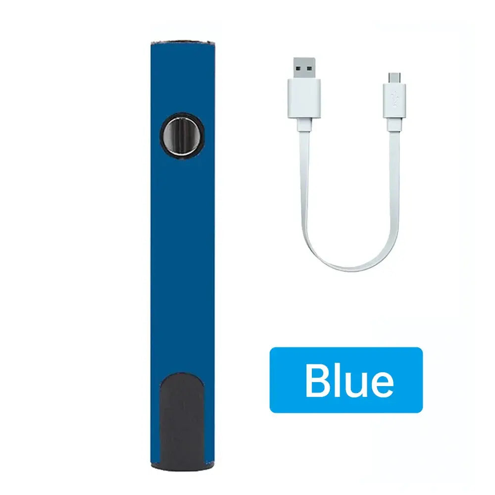 Blue 510 Thread Battery Pen with USB charger, portable soldering iron, adjustable voltage.