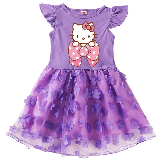 Sanrio princess T-shirt skirt  girls gauze dress new  hello kitty children cartoon short sleeve Good Vibrations