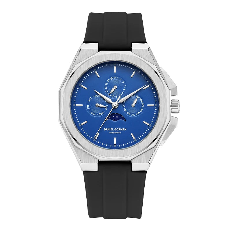 Sporty Men Wristwatch Chronograph Watch Function 3 Eyes Luminous hands Stainless Steel Case Soft Silicone Strap Reloj Good Vibrations