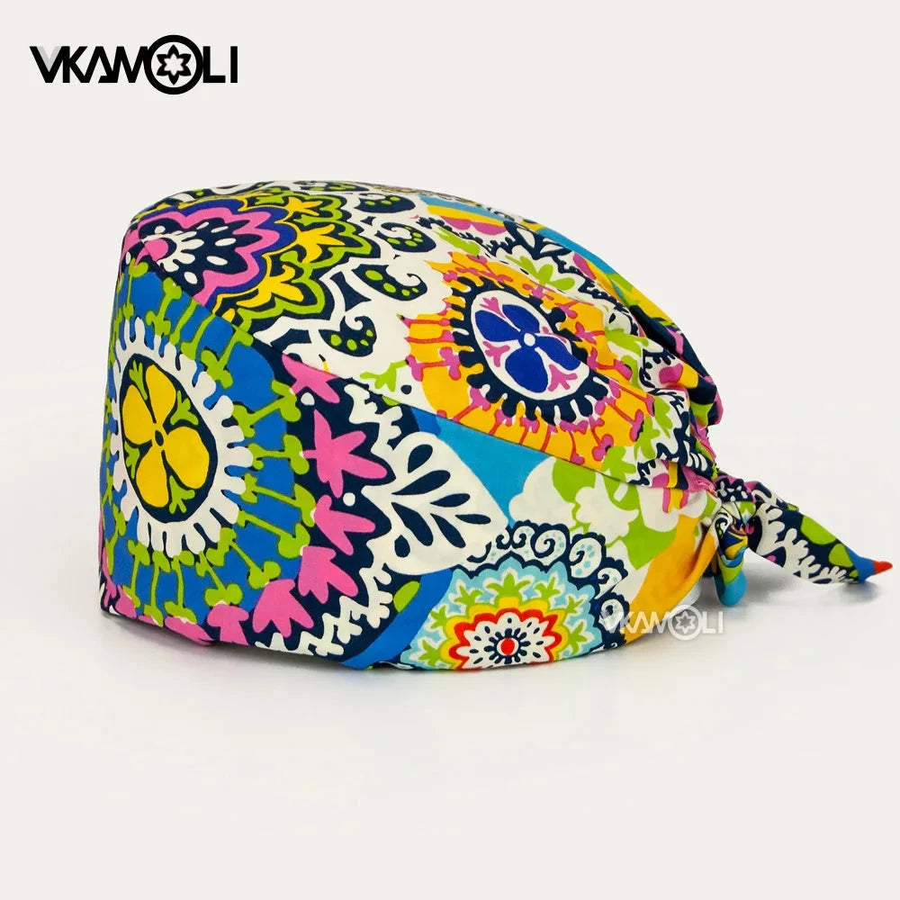 Flower printing hats scrubs women hats Health service Workers adjustable caps beauty salon Work Frosted cap lab pet store hats Good Vibrations
