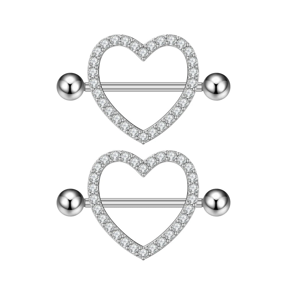 2pcs Both Sides Screwed Heart Nipple Ring for Women Girls 14G Stainless Blue Pink Zircon Sexy Nipple piercing nombril Nipple Bar Good Vibrations