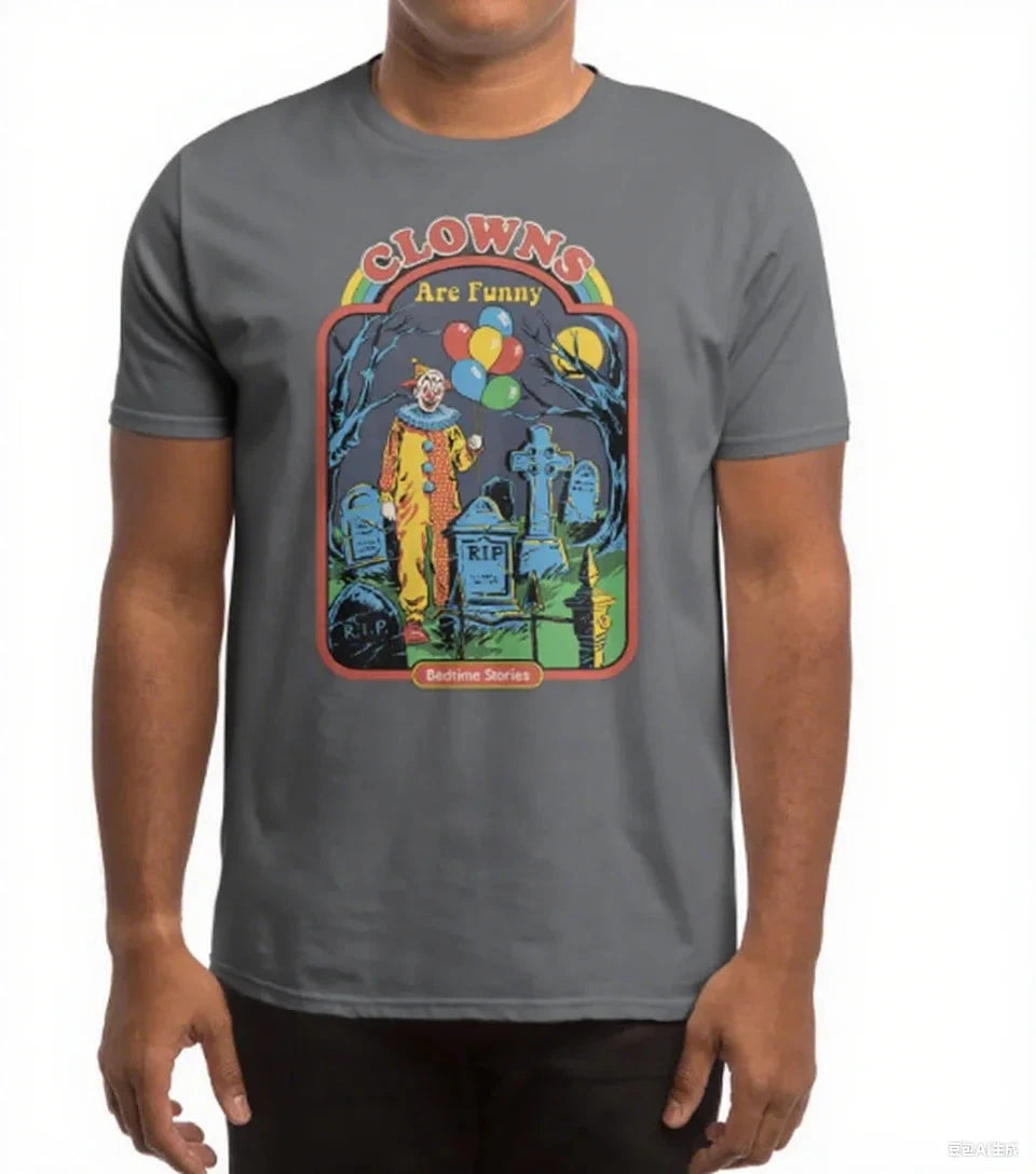 Creepy Graveyard Cotton Crew Neck T-Shirt Boasting A Vivid Depiction Graveyard with Balloons Good Vibrations