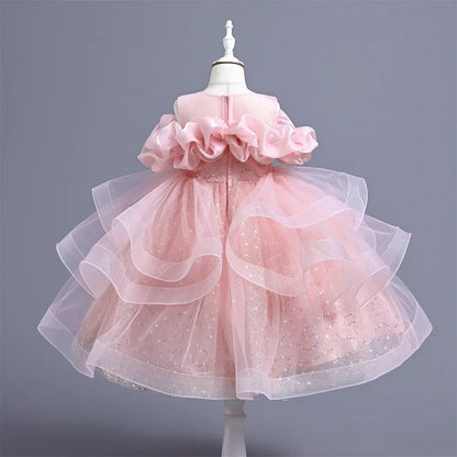New Girl's Wedding Evening Dress Petal Sequin Mesh Sleeveless Dress Birthday Party School Graduation Party Dress Good Vibrations