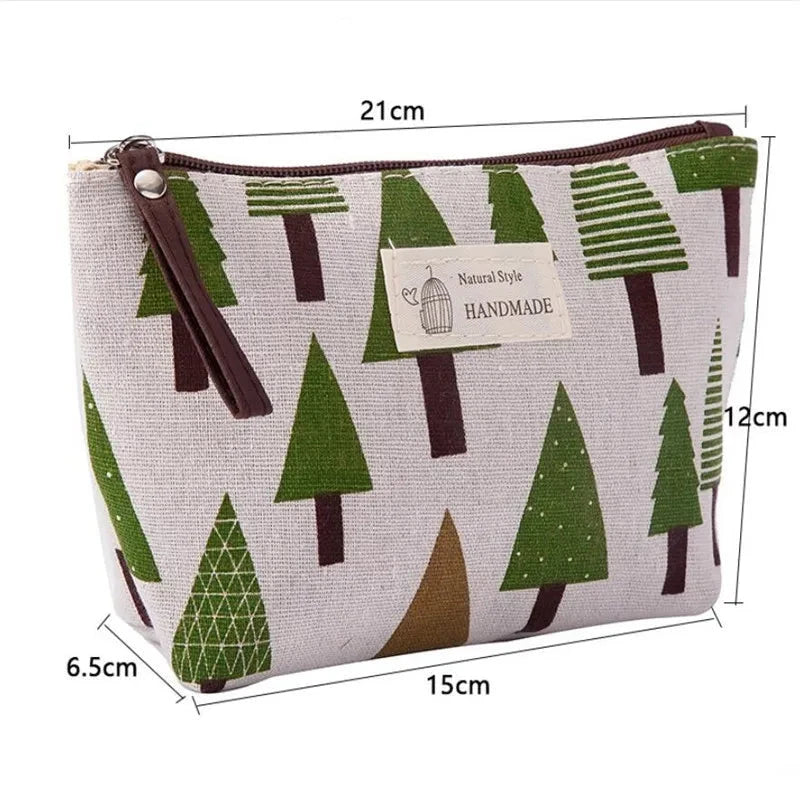 Soft Canvas Bear Tree Print Pattern Women Travel Storage Bag Toiletries Organizer Cute Cosmetic Bag Portable Make Up Bags Case Good Vibrations