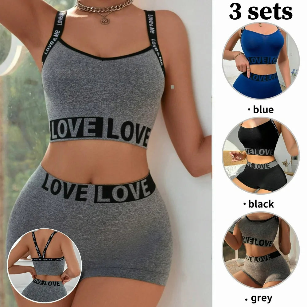 Women's fashion letter Sports bra set, Camisole vest, Beautiful back, flat angle pants, women's plus size bra Good Vibrations