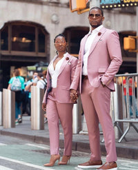 Hot British suits Pink Homme Mens Suits 2 Pcs Groomsmen Wedding Tuxedos Terno Masculino Slim Fit Prom (Jacket+Pants) Good Vibrations