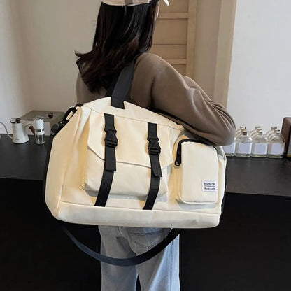 Oxford Fitness Duffel Bag Single Shoulder Lightweight Travel Luggage Bag Waterproof Large Capacity Weekender Bag Sports Good Vibrations