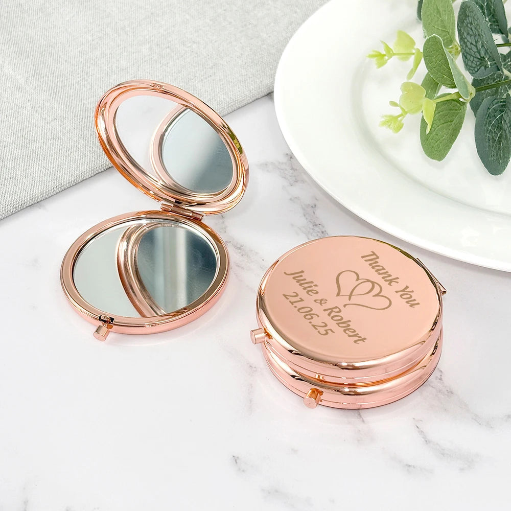 Wedding Favors for Guests Personalized Pocket Mirrors Wedding Souvenirs Customized Rose Gold Metal Compact Mirrors Good Vibrations