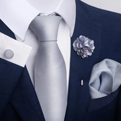 Luxury Mens Ties Floral Black Gold Ties Paisley NeckTie Pocket Square Cufflinks Brooch Set Men's Wedding Party Tie Good Vibrations