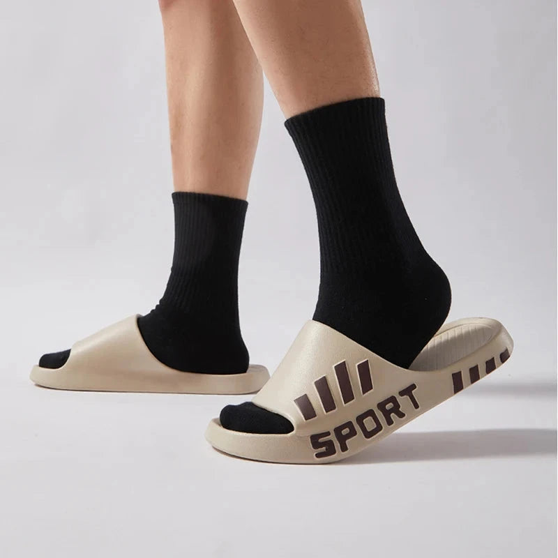 Summer Fashion Slippers For Men Indoor Outdoor Sandals Beach Flip Flop Thick Sole Male Slides Summer Non-Slip Men Shower Slipper Good Vibrations