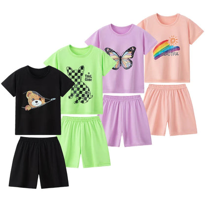 2-piece Summer Children's Comfortable And Versatile Cute Short sleeved Shorts Set For Boys And Girls Casual Home And Outdoor Set Good Vibrations