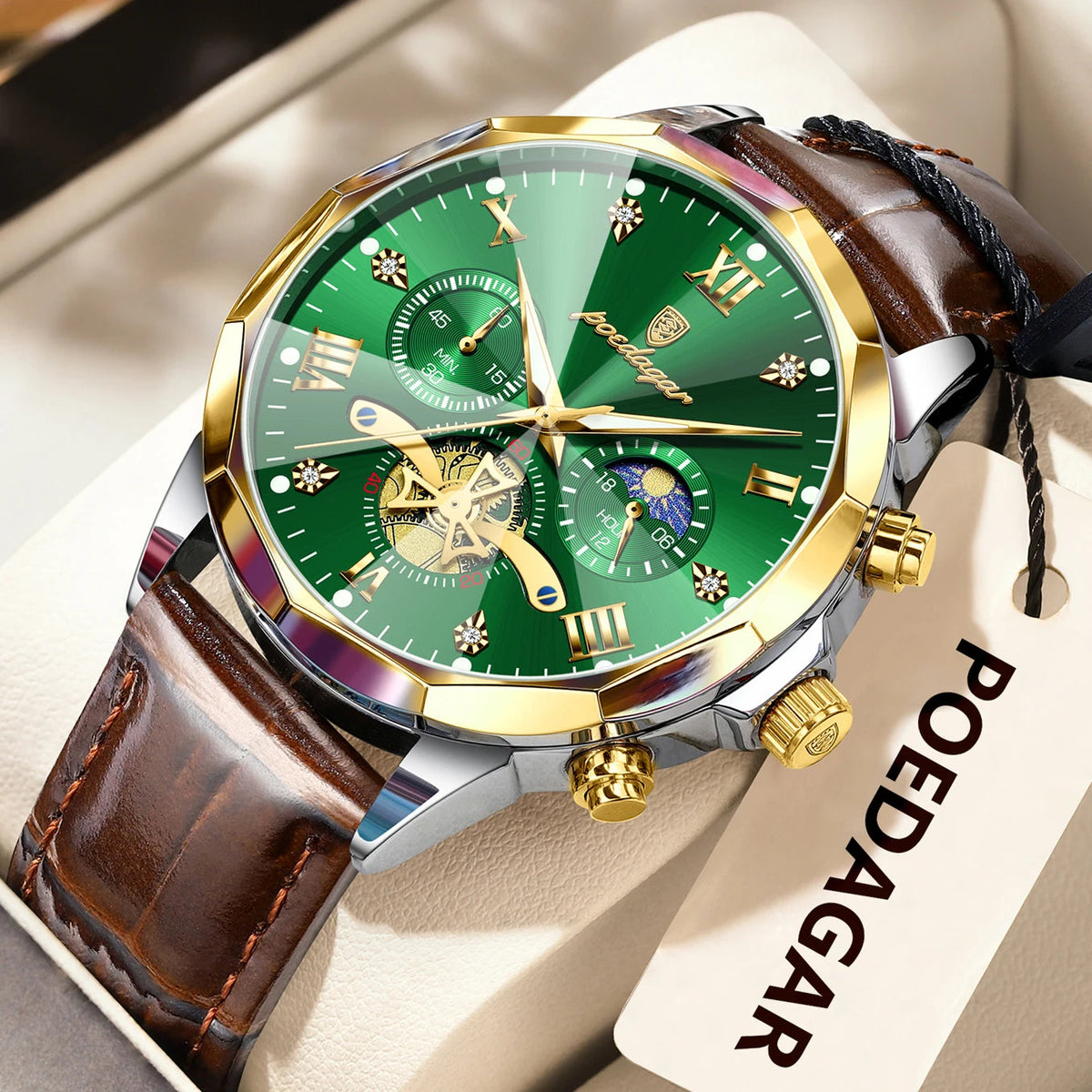 POEDAGAR Military Luxury Men Wristwatch Quartz Waterproof Luminous Chronograph Leather Man Watch Sports Men's Watches Male Reloj Good Vibrations