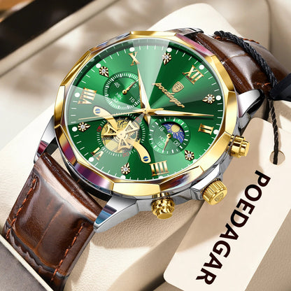 POEDAGAR Military Luxury Men Wristwatch Quartz Waterproof Luminous Chronograph Leather Man Watch Sports Men's Watches Male Reloj Good Vibrations