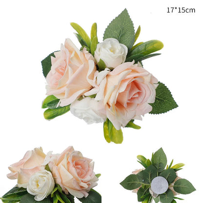 Yannew 3pcs Rustic Artificial Rose Flower Cake Toppers Birthday Country Wedding Cake Decoration Table Centerpieces Arrangement Good Vibrations