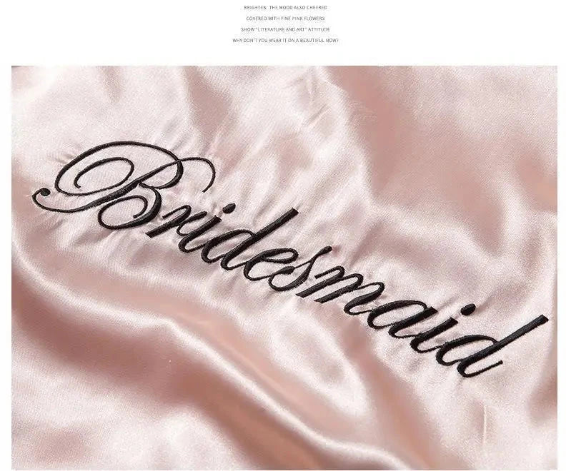Bride Bridesmaid Wedding Robe Embroidery Kimono Bathrobe Gown Nightgown Casual Satin Short Women Sexy Nightwear Sleepwear Good Vibrations