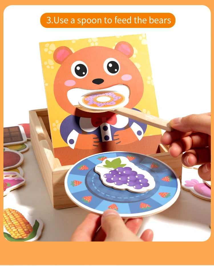 Parent child simulation teddy bear feeding game, early childhood education, baby's fine action, spoon training toy Good Vibrations