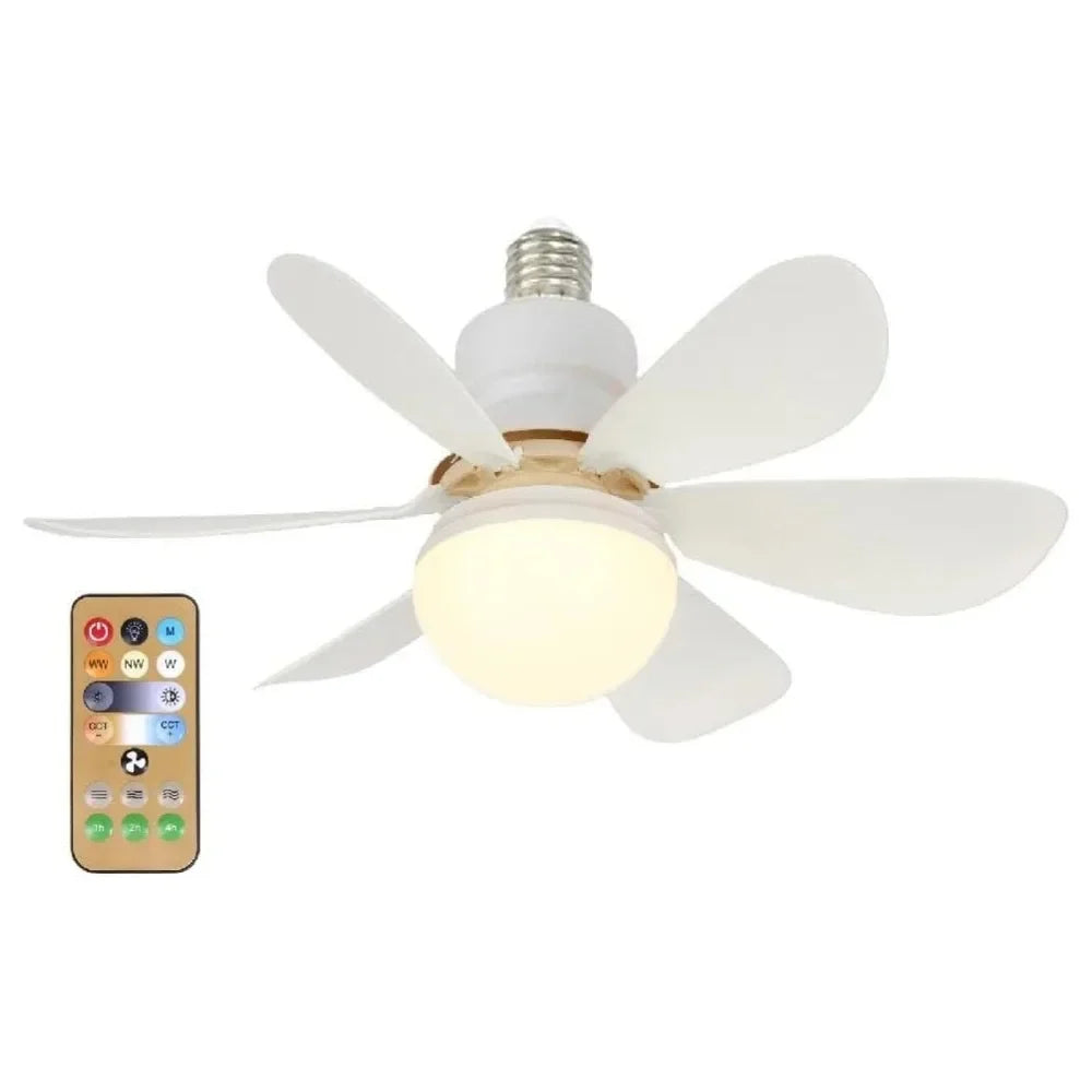 Socket Fan Light With Remote Control Dimmable LED White Socket Ceiling Fan E27 Socket Bulb Bedroom Kitchen Fan Light Good Vibrations