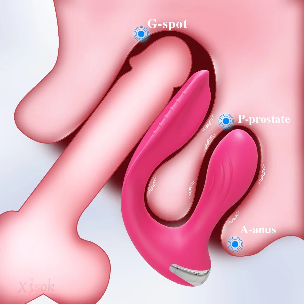 Women Dual Clit Stimulator Ended Vagina Anal Vibrator Female Masturbator Sex Toy