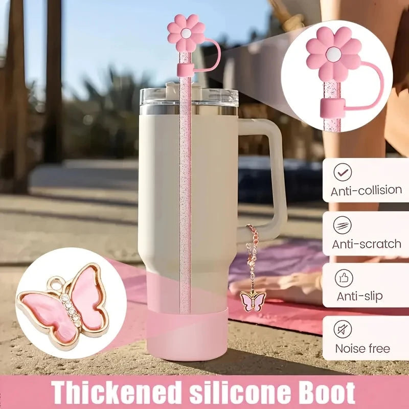 6pcs Reusable Accessories Set for Stanley 40oz Tumblers - Bow Straw Covers, Sparkling Straw, Protective Boot, Charm Chains Good Vibrations Adult Super Store