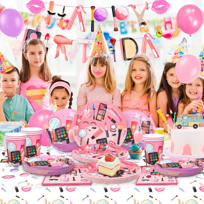 103 Pcs Makeup Birthday Party Supplies-Makeup Theme Party Banner Balloons Photo Props Napkins Plates Etc Spa Party Decorations Good Vibrations