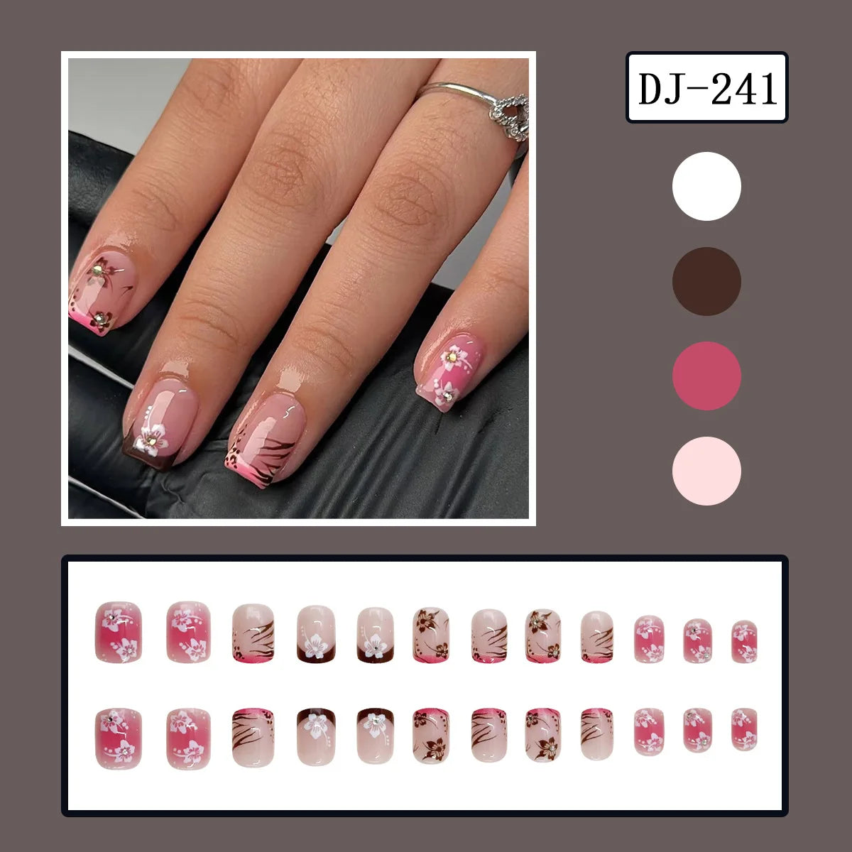 24pcs y2k Black French Press on Nails Short Square Pink Heart Fake Nails Full Cover Wearable Sweet Valentine's Day False Nails Good Vibrations