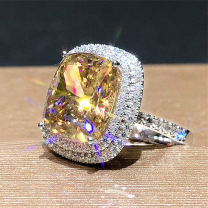 Elegant Yellow Water Drop Shaped Crystal Rhinestone Zircon Ladies Ring for Women Party Wedding Engagement Jewelry Size 6-10 Good Vibrations