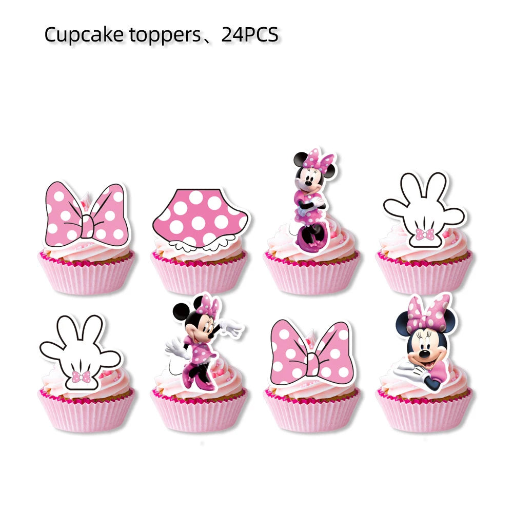 Minnie Mouse Birthday Decoration Disposable Cups Plates Tablecloth Cake Latex Balloon Baby Shower Kids Girls Party Supplies Good Vibrations
