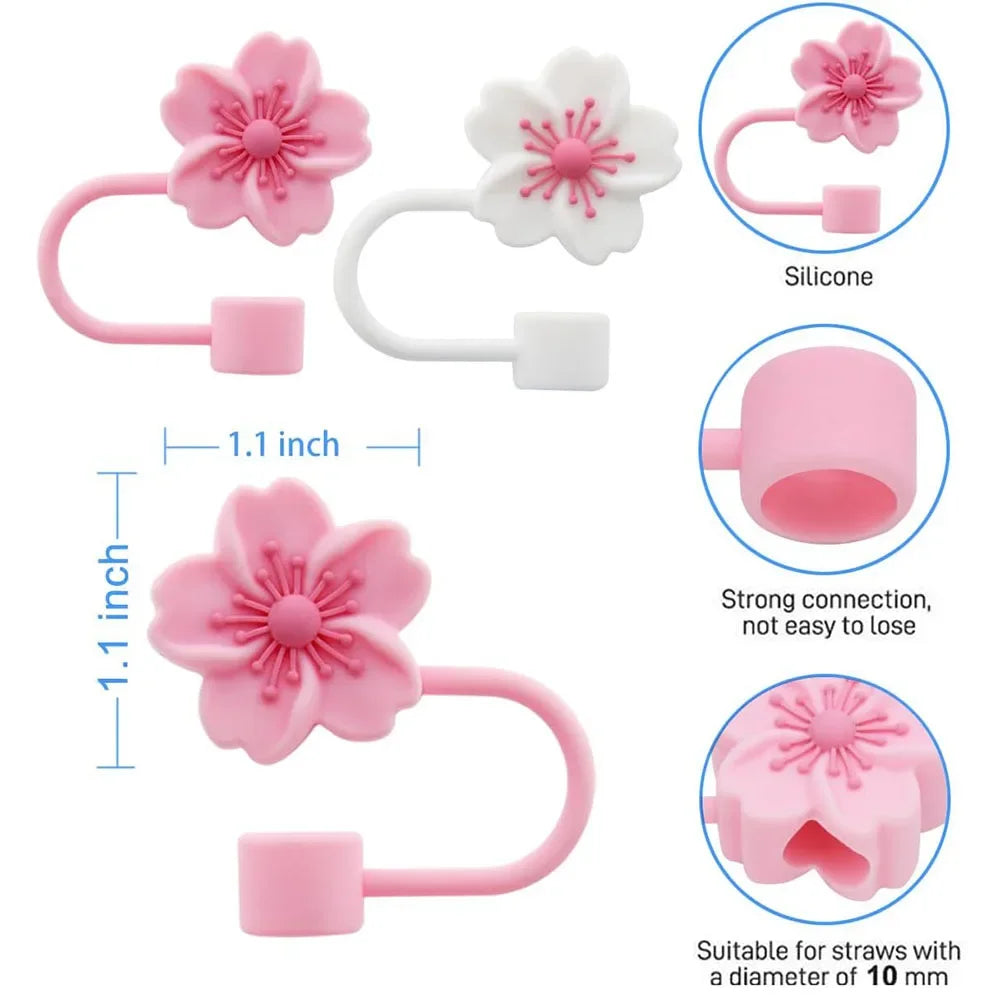 2pcs Straw Cover Cap for Stanley Cup Accessories,Lids Flowers Tip Covers Silicone Straw Topper 10mm Reusable Straw Tips Good Vibrations