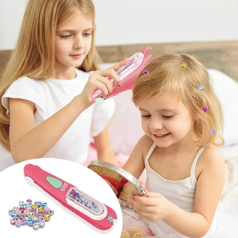 Hair Gem Stamper Kit Blingling Hair Jewels for Girls Toys Hair Styling Tool with Reusable Shining Diamonds Pretend Play Toy Gift Good Vibrations