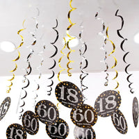 6pcs PVC 18 21 30 40 50 Years Old Spiral Happy Birthday Swirl Hanging Ornaments Party Background Layout Decor Supplies Good Vibrations