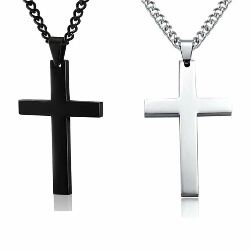 Fashion Stainless Steel Cross Pendant Necklace For Women Men Link Chain Charm Necklace Cool Boys Girls Punk Hip Hop Jewelry Gift Good Vibrations